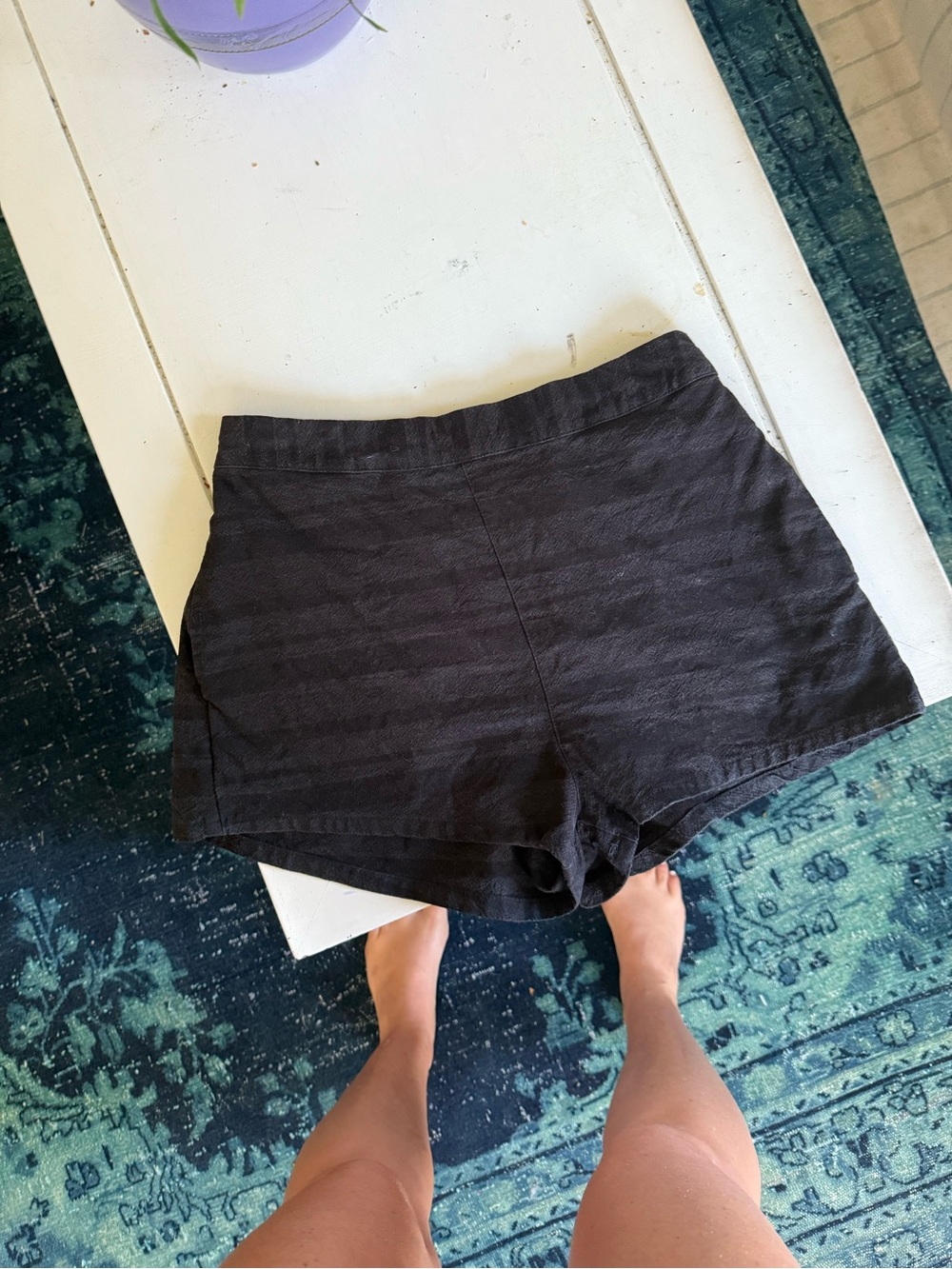 Free People Black High-Waist Textured Shorts